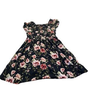 “Sirenlily” Navy Blue Floral Women’s dress with roses Size XL, Synched waist